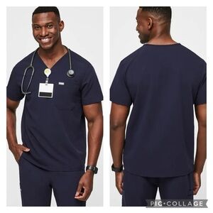 EUC Men’s Figs Navy Leon Three-Pocket Scrub Top